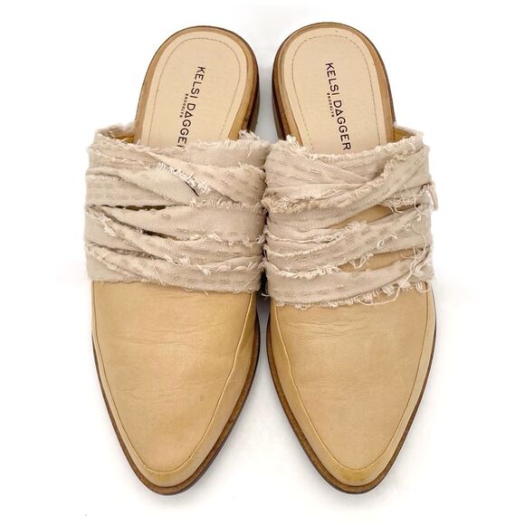 Kelsi Dagger Brooklyn Alder Mules Size 9 Tan Leather Pointed Toe Boho Slip On - Picture 6 of 15